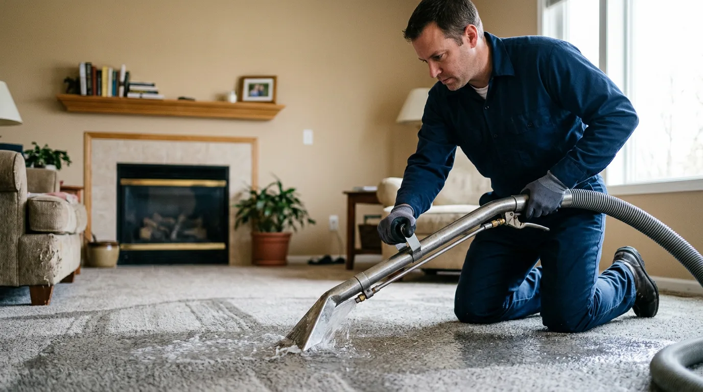 Water damage restoration technician working near East Corinth, VT